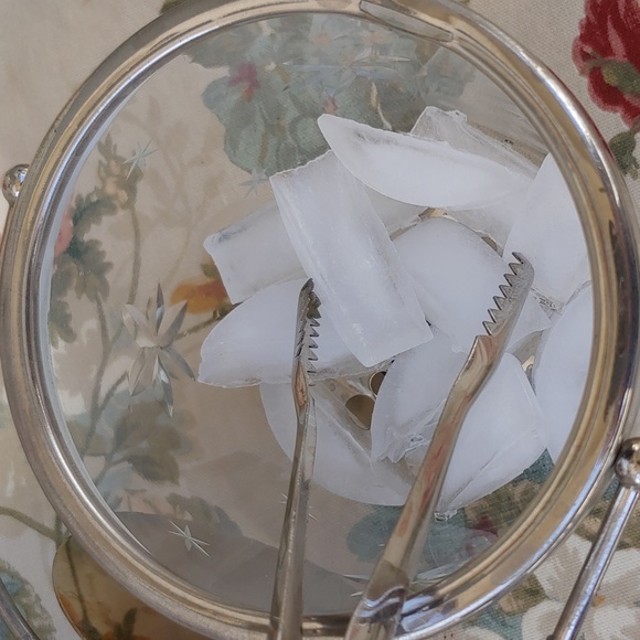 Vintage Etched Crystal Ice Bucket with Stainless Steel Lid and Tongs - Picture 4 of 15